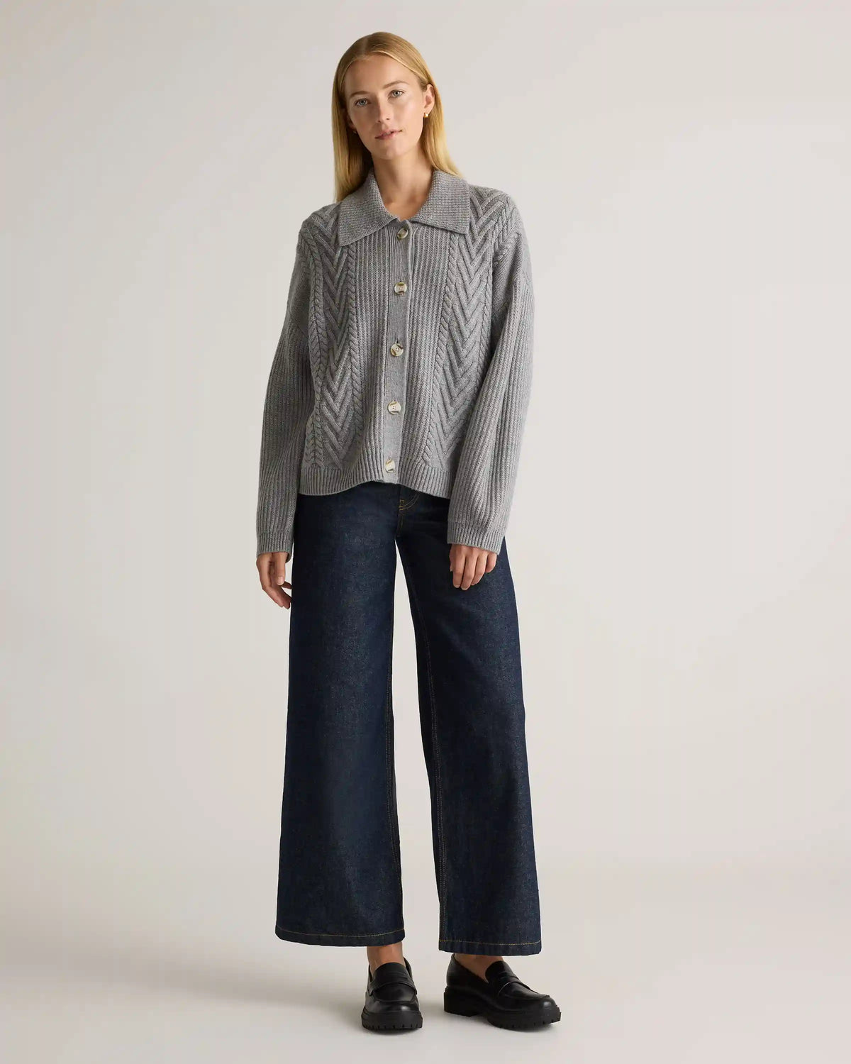 Australian Merino Wool Collared Cable Cardigan