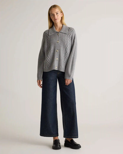 Australian Merino Wool Collared Cable Cardigan