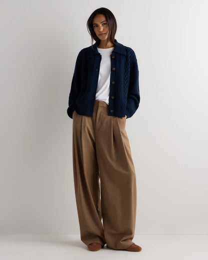 Australian Merino Wool Collared Cable Cardigan