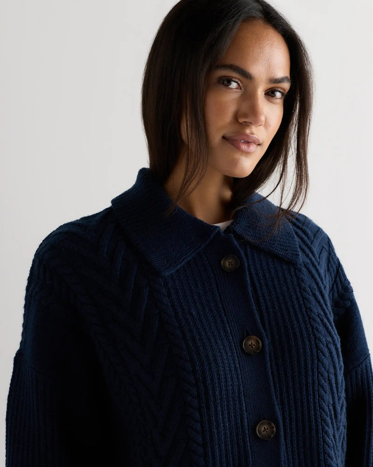 Australian Merino Wool Collared Cable Cardigan
