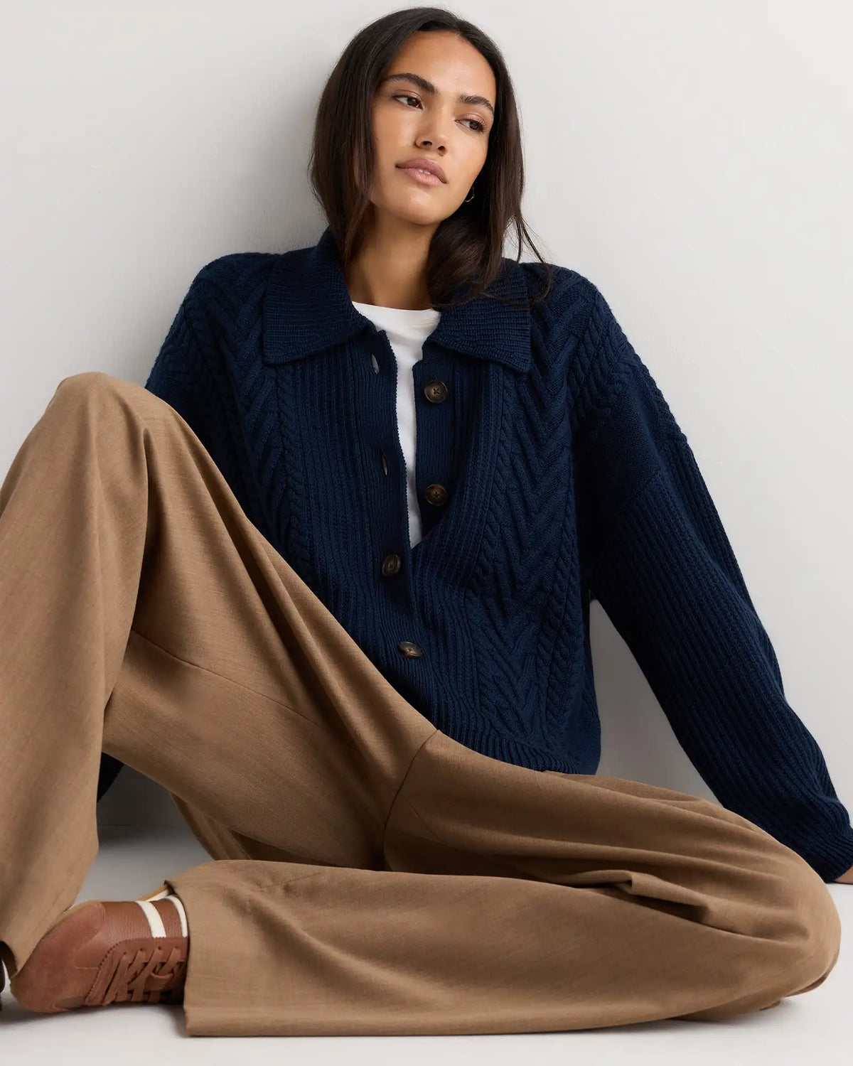 Australian Merino Wool Collared Cable Cardigan
