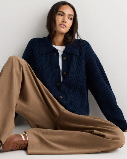 Australian Merino Wool Collared Cable Cardigan
