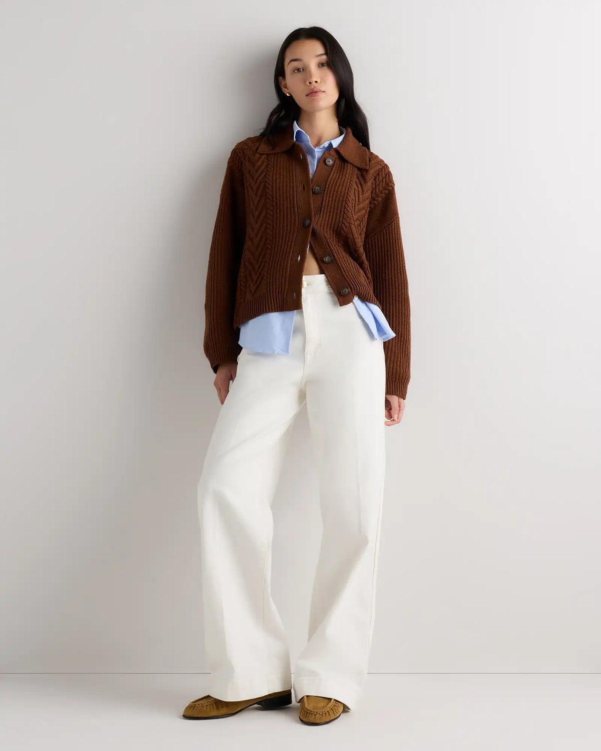 Australian Merino Wool Collared Cable Cardigan
