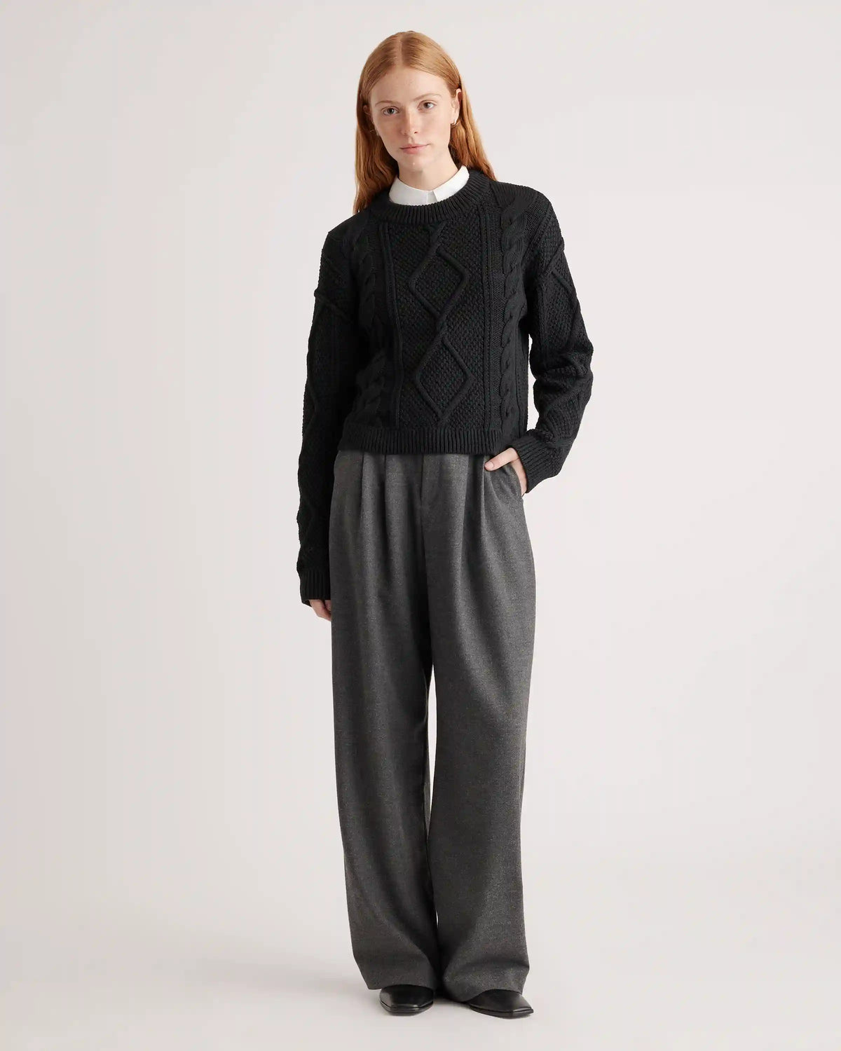 100% Organic Cotton Cropped Cable Crew Sweater