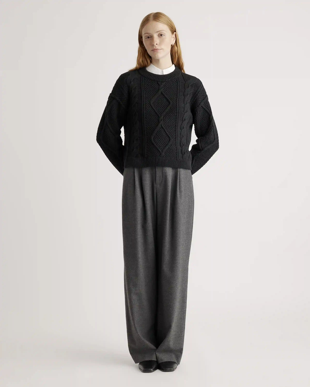 100% Organic Cotton Cropped Cable Crew Sweater