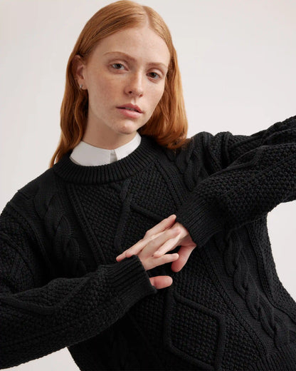100% Organic Cotton Cropped Cable Crew Sweater