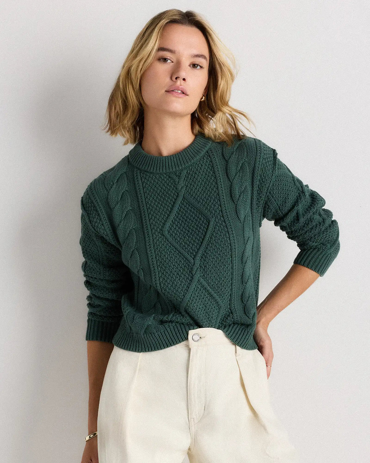 100% Organic Cotton Cropped Cable Crew Sweater