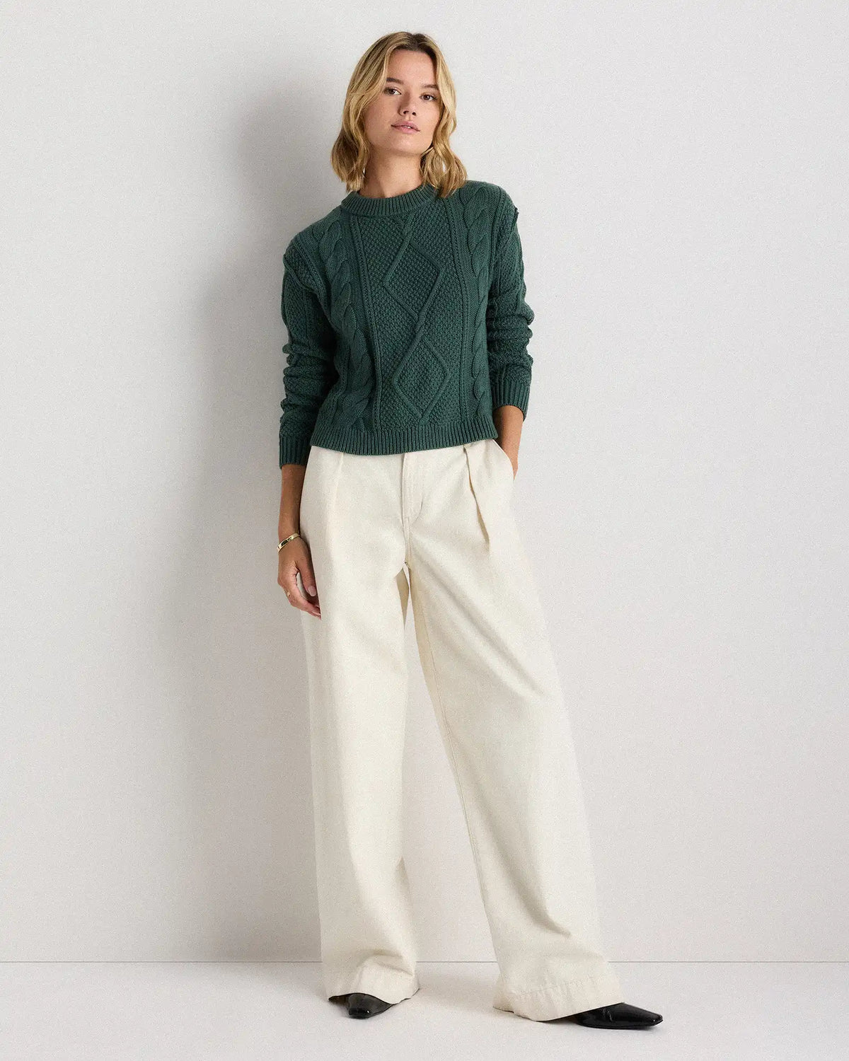 100% Organic Cotton Cropped Cable Crew Sweater