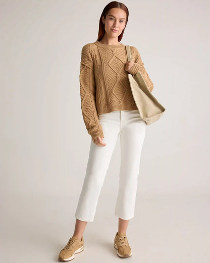 100% Organic Cotton Cropped Cable Crew Sweater