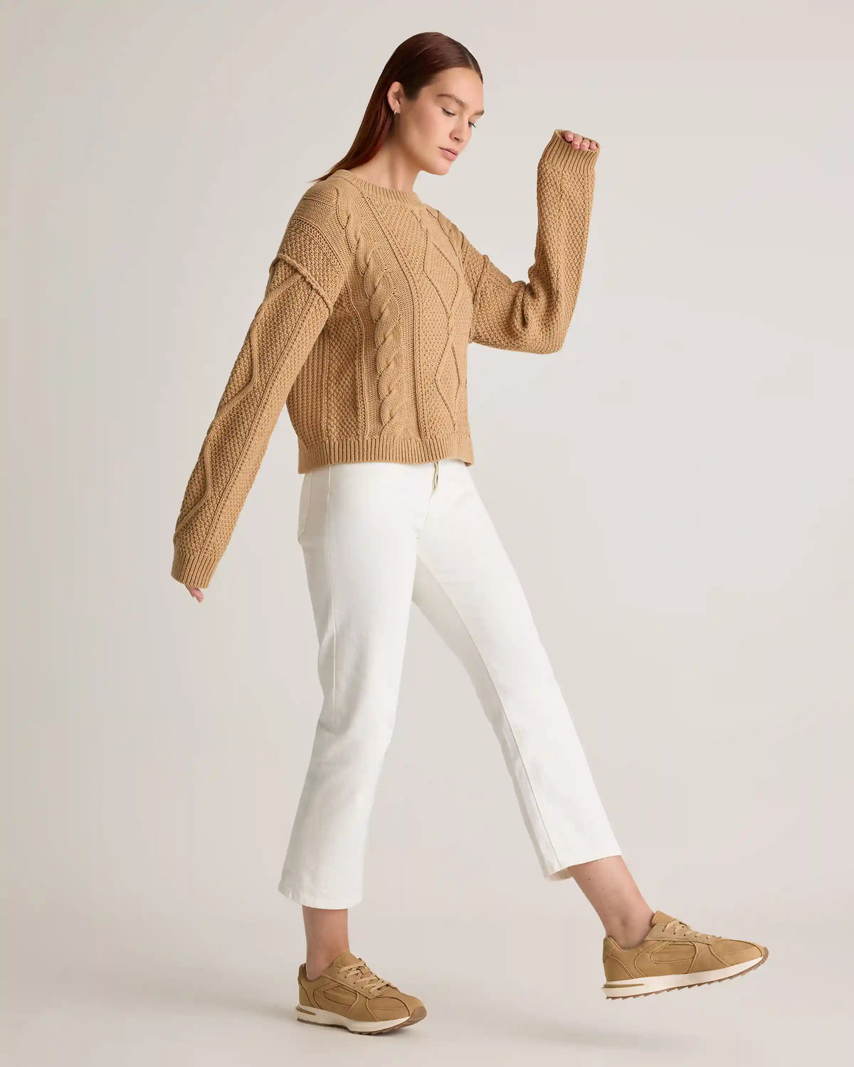 100% Organic Cotton Cropped Cable Crew Sweater