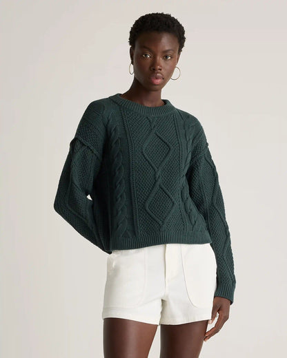 100% Organic Cotton Cropped Cable Crew Sweater