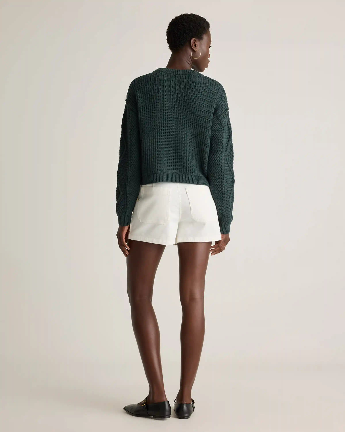 100% Organic Cotton Cropped Cable Crew Sweater