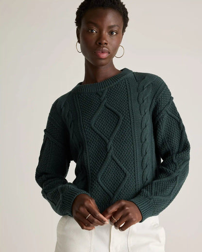 100% Organic Cotton Cropped Cable Crew Sweater