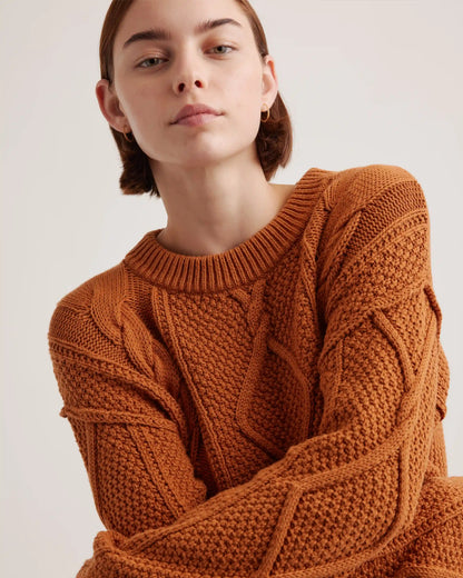 100% Organic Cotton Cropped Cable Crew Sweater