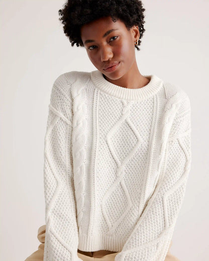 100% Organic Cotton Cropped Cable Crew Sweater