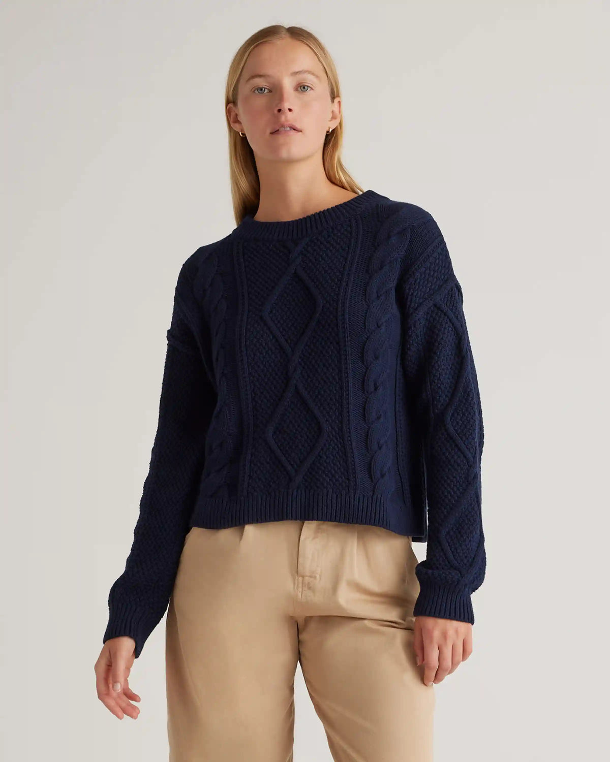 100% Organic Cotton Cropped Cable Crew Sweater