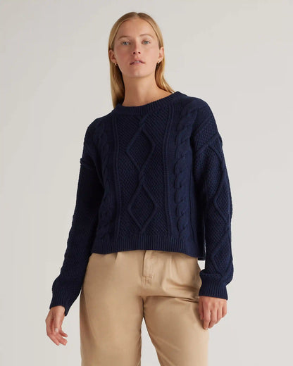 100% Organic Cotton Cropped Cable Crew Sweater