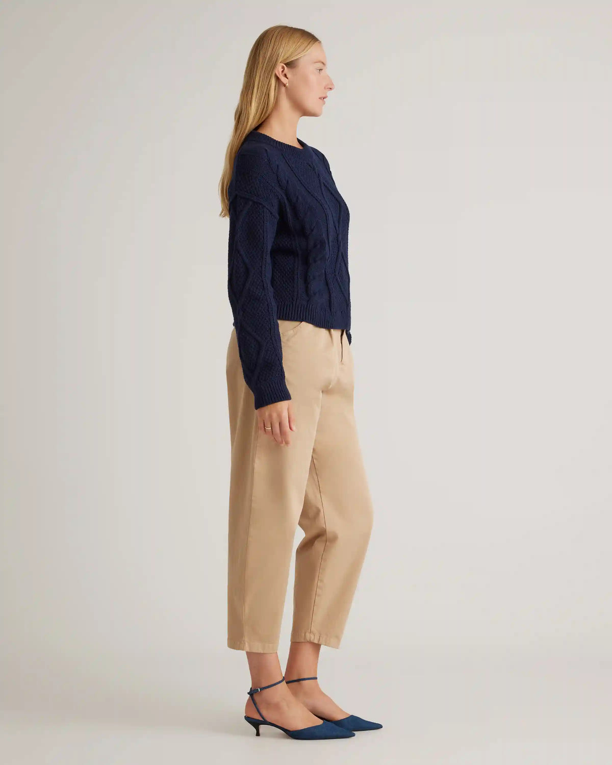 100% Organic Cotton Cropped Cable Crew Sweater