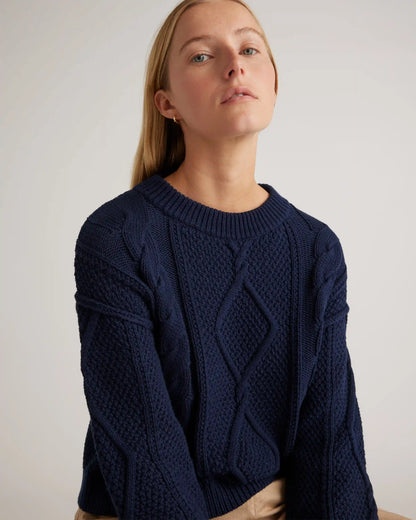 100% Organic Cotton Cropped Cable Crew Sweater