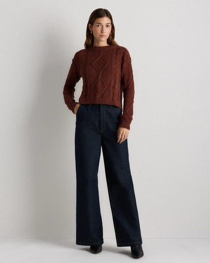 100% Organic Cotton Cropped Cable Crew Sweater