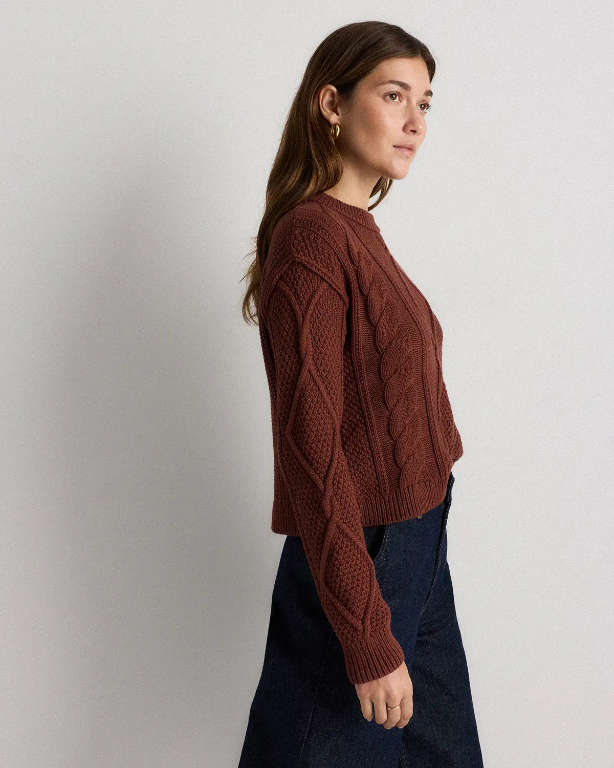 100% Organic Cotton Cropped Cable Crew Sweater