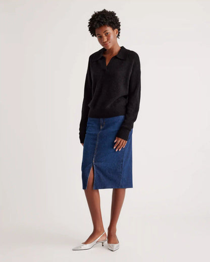 Baby Alpaca-Wool Waffle Stitch Polo Sweater