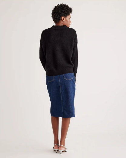 Baby Alpaca-Wool Waffle Stitch Polo Sweater