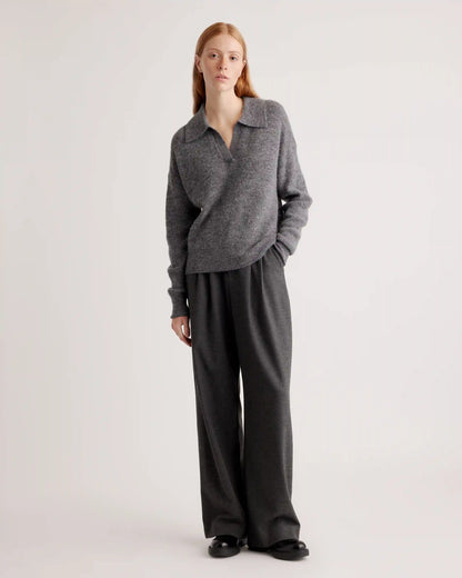 Baby Alpaca-Wool Waffle Stitch Polo Sweater