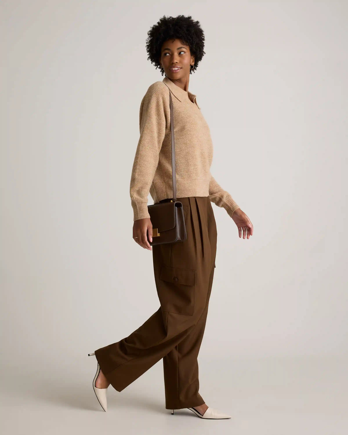 Baby Alpaca-Wool Waffle Stitch Polo Sweater