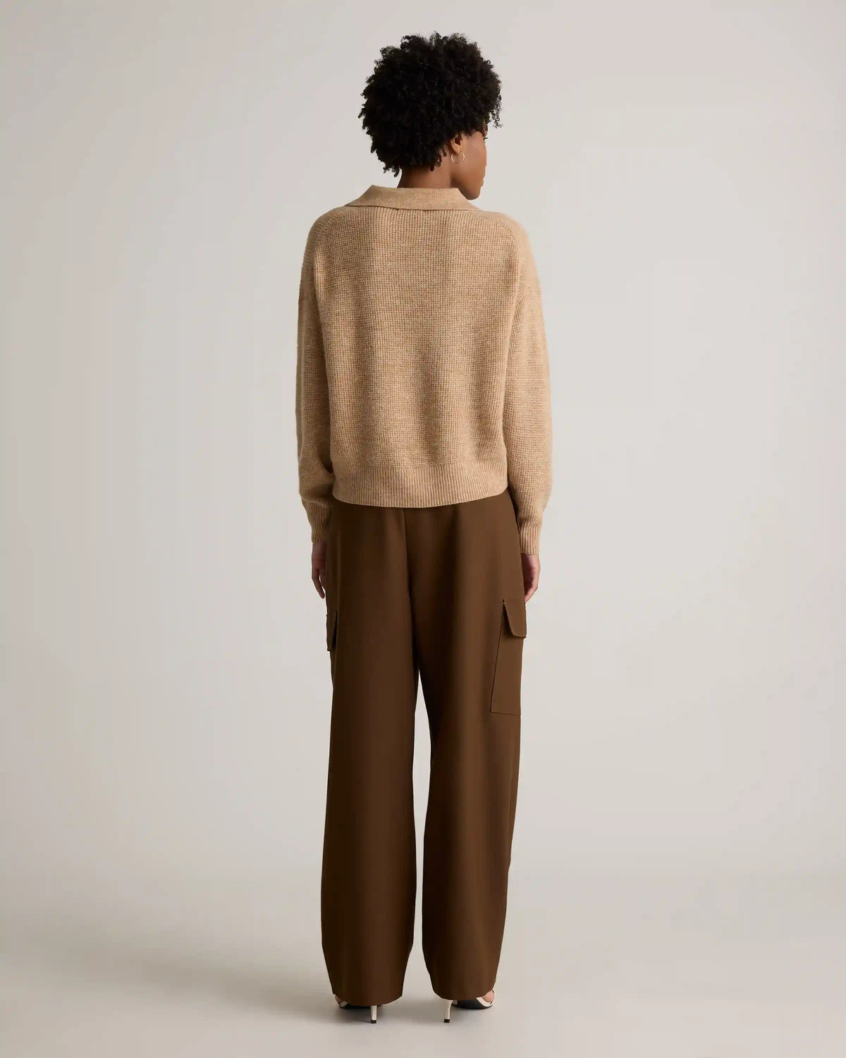 Baby Alpaca-Wool Waffle Stitch Polo Sweater
