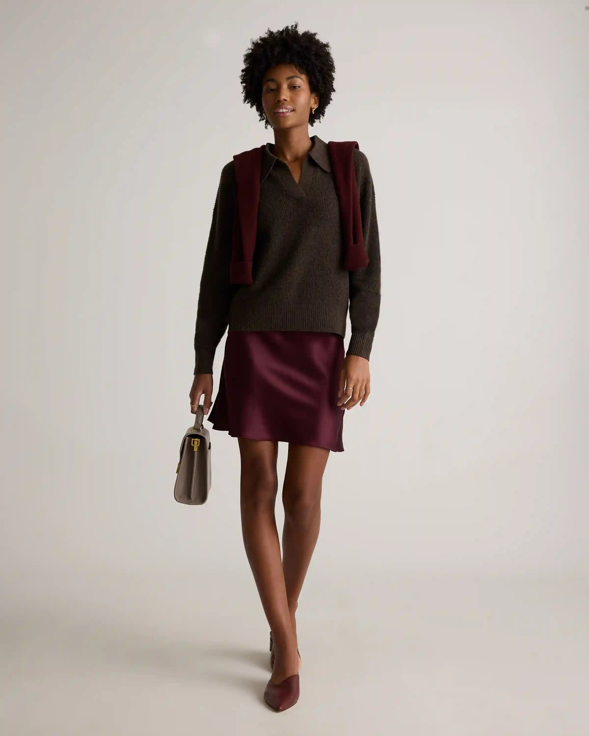 Baby Alpaca-Wool Waffle Stitch Polo Sweater