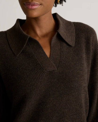 Baby Alpaca-Wool Waffle Stitch Polo Sweater