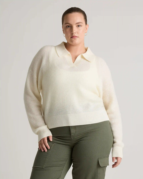 Baby Alpaca-Wool Waffle Stitch Polo Sweater