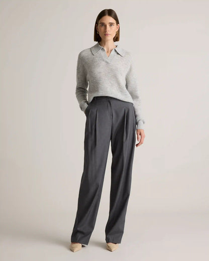 Baby Alpaca-Wool Waffle Stitch Polo Sweater