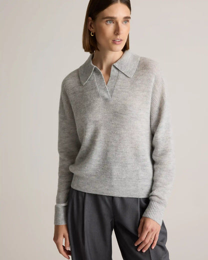 Baby Alpaca-Wool Waffle Stitch Polo Sweater