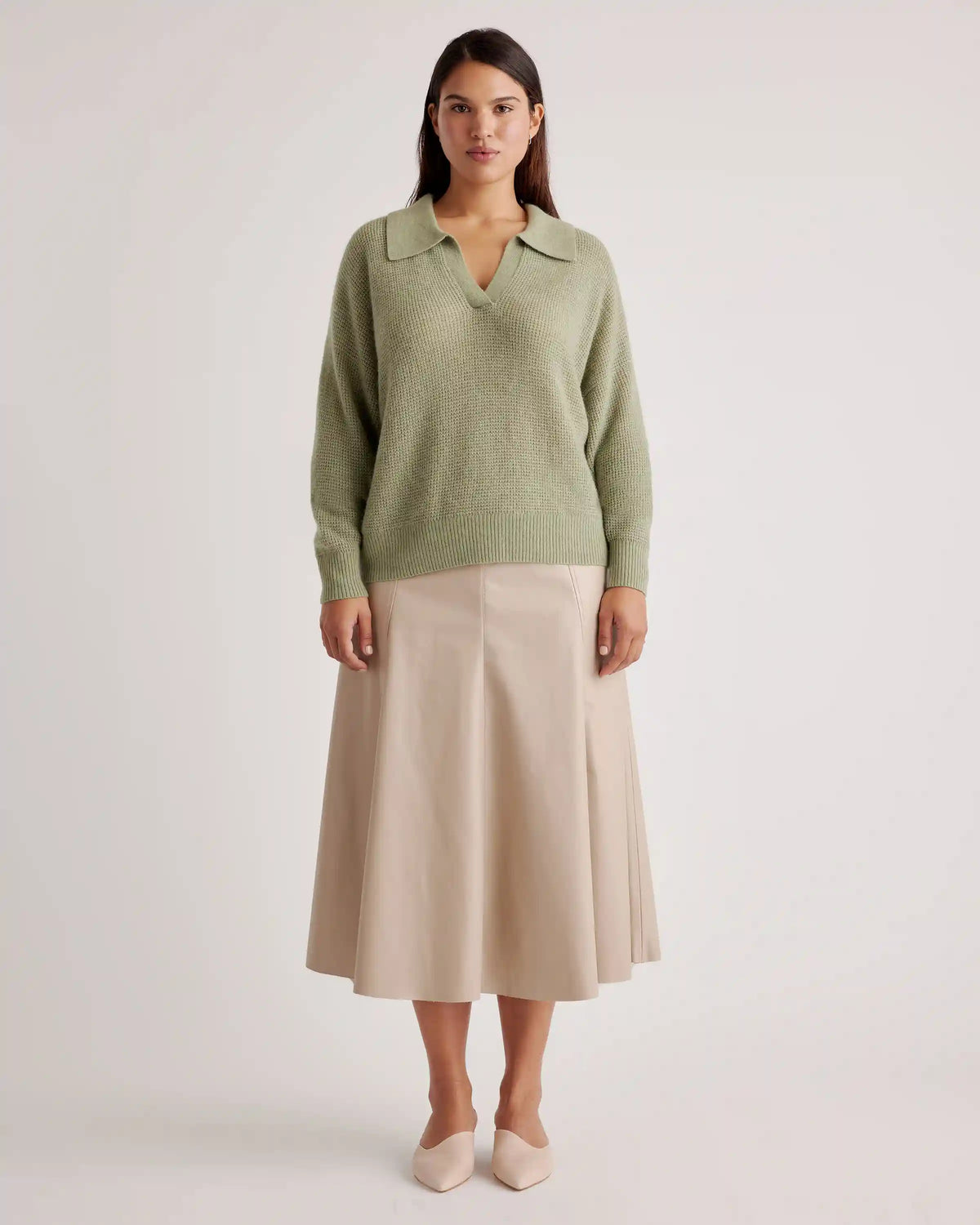 Baby Alpaca-Wool Waffle Stitch Polo Sweater