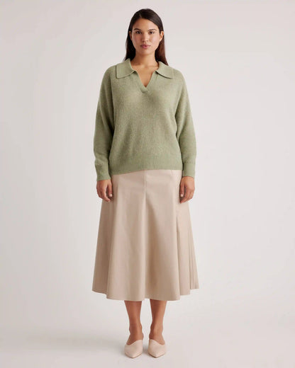 Baby Alpaca-Wool Waffle Stitch Polo Sweater