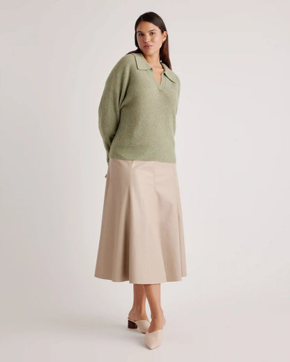 Baby Alpaca-Wool Waffle Stitch Polo Sweater