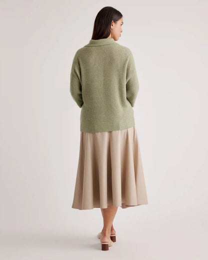 Baby Alpaca-Wool Waffle Stitch Polo Sweater