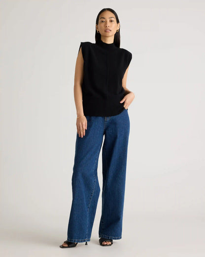 Mongolian Cashmere Padded-Shoulder Sweater Tank