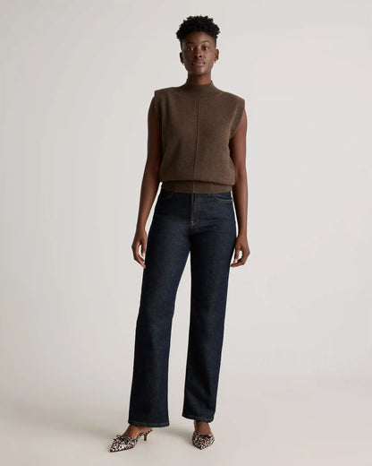 Mongolian Cashmere Padded-Shoulder Sweater Tank