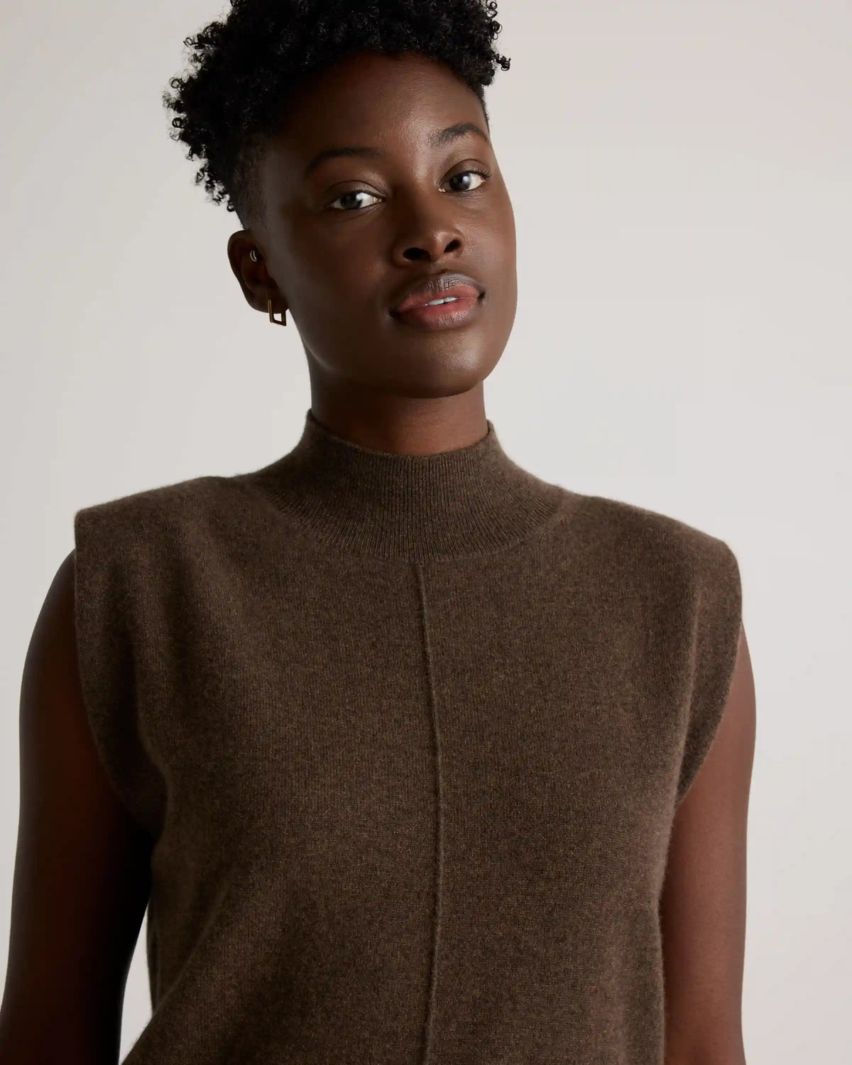 Mongolian Cashmere Padded-Shoulder Sweater Tank