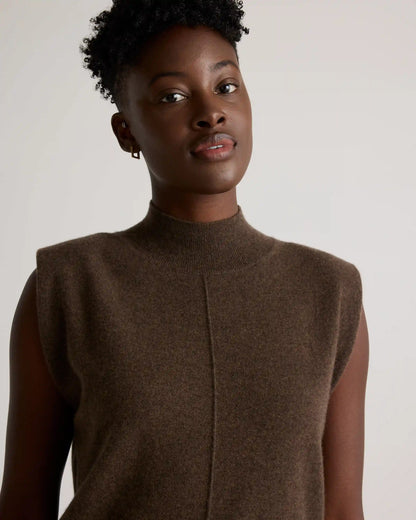 Mongolian Cashmere Padded-Shoulder Sweater Tank
