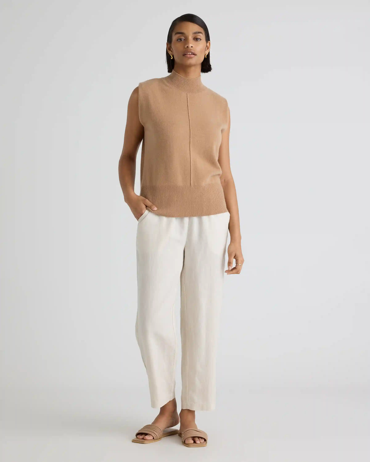 Mongolian Cashmere Padded-Shoulder Sweater Tank