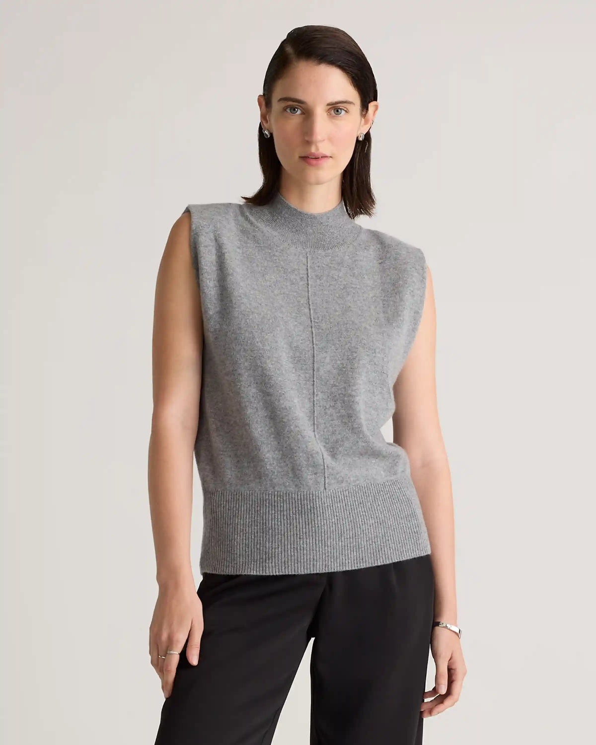 Mongolian Cashmere Padded-Shoulder Sweater Tank