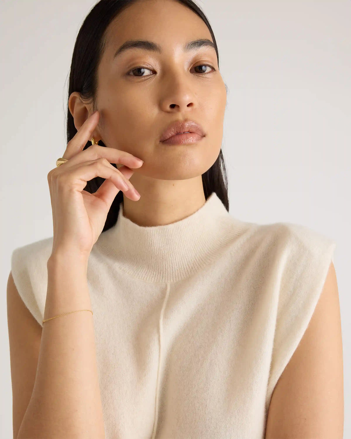 Mongolian Cashmere Padded-Shoulder Sweater Tank