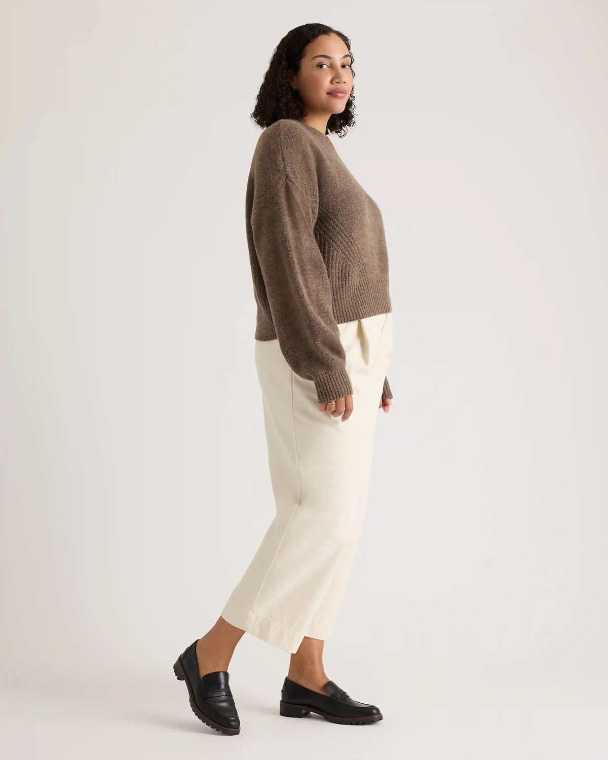 100% Yak Wool Pointelle Detail Relaxed Crew