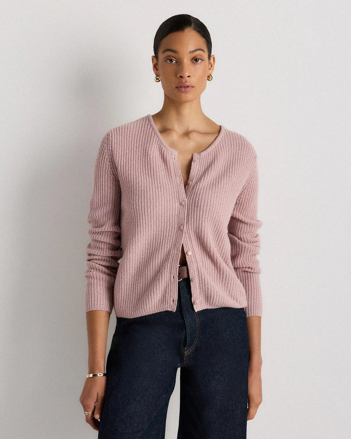 100% Yak Soft Rib Crew Cardigan