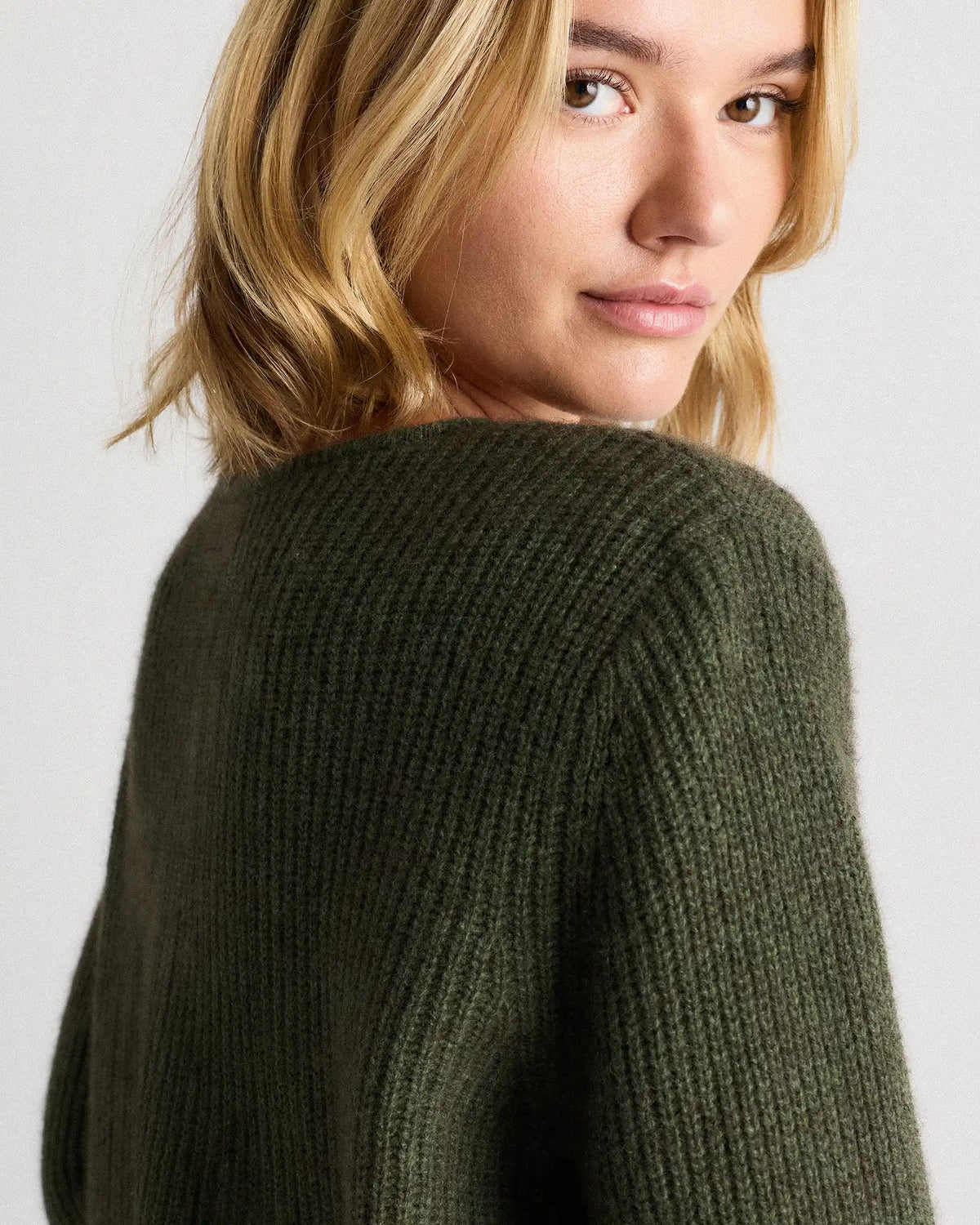 100% Yak Soft Rib Crew Cardigan