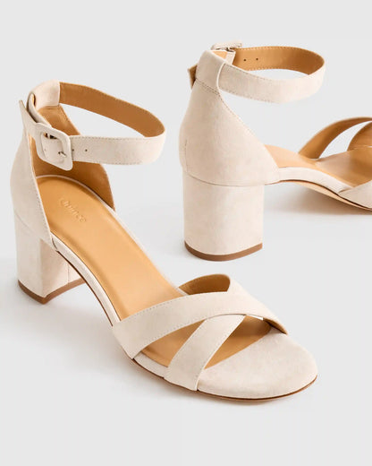 Italian Leather Crisscross Block Heel Sandal